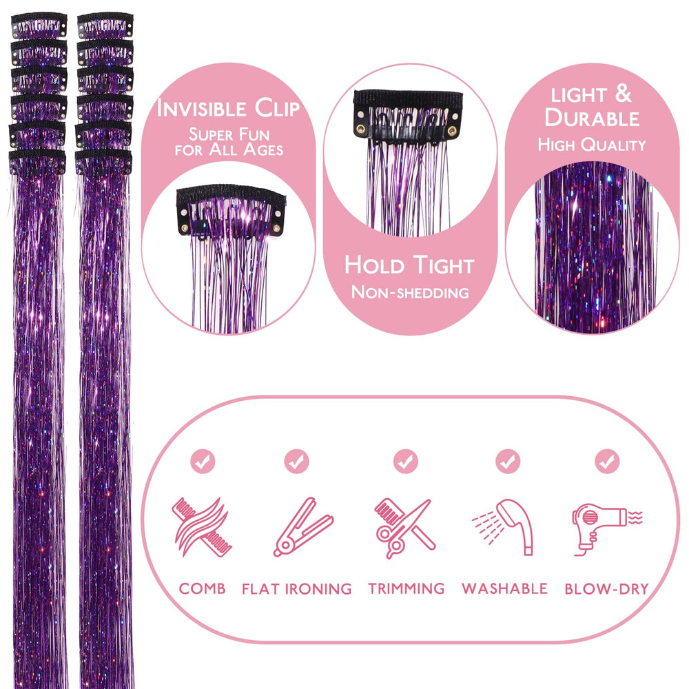 Wennalife purple tinsel 12pcs pack showcases vibrant color