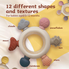Wenobby teether rings with food-grade silicone exterior for safe chewing.