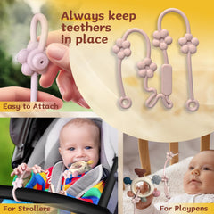 Wenobby teether rings include a pacifier clip for easy attachment.