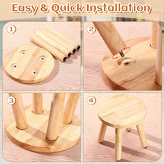 Wenqik natural pine stool close-up highlights durable solid wood construction.