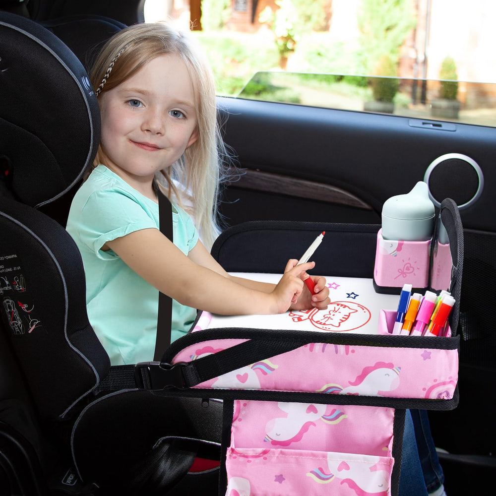 WENRENER Kids Travel Tray adjustable strap ensures a secure fit across car seats