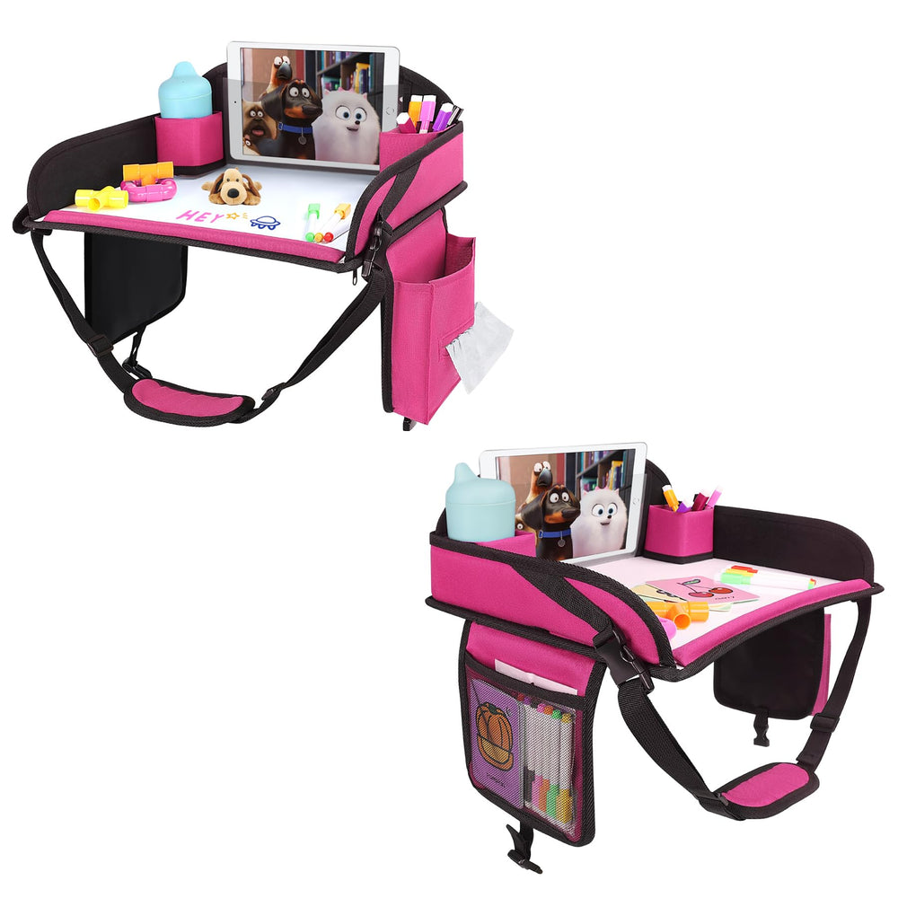 WENRENER kids travel tray pink closed for compact storage on the go.
