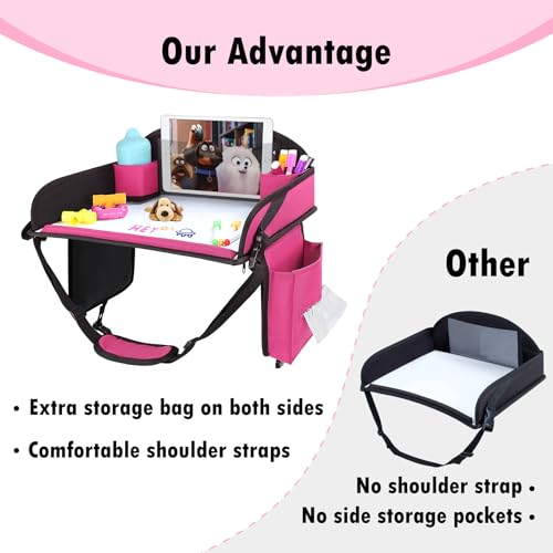 WENRENER kids travel tray pink cup holder keeps drinks within reach.