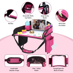 WENRENER kids travel tray pink pocket storage organizes cards and small toys.