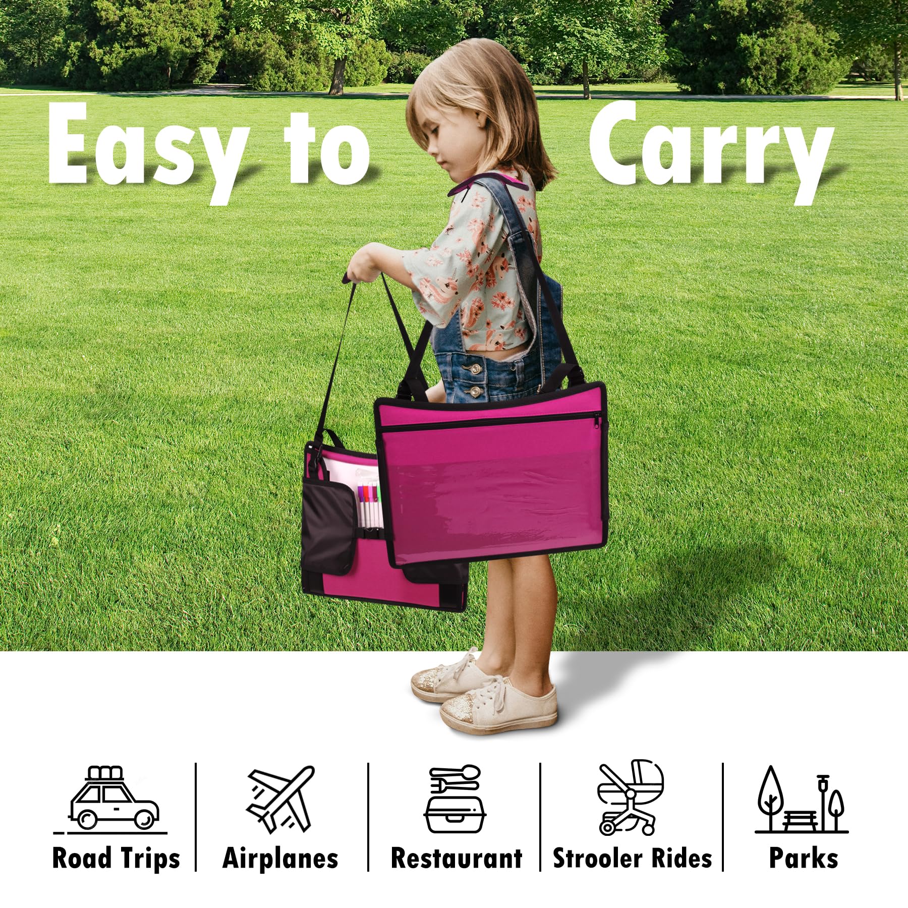 WENRENER kids travel tray pink size 17x13.5 inches fits most car seats.