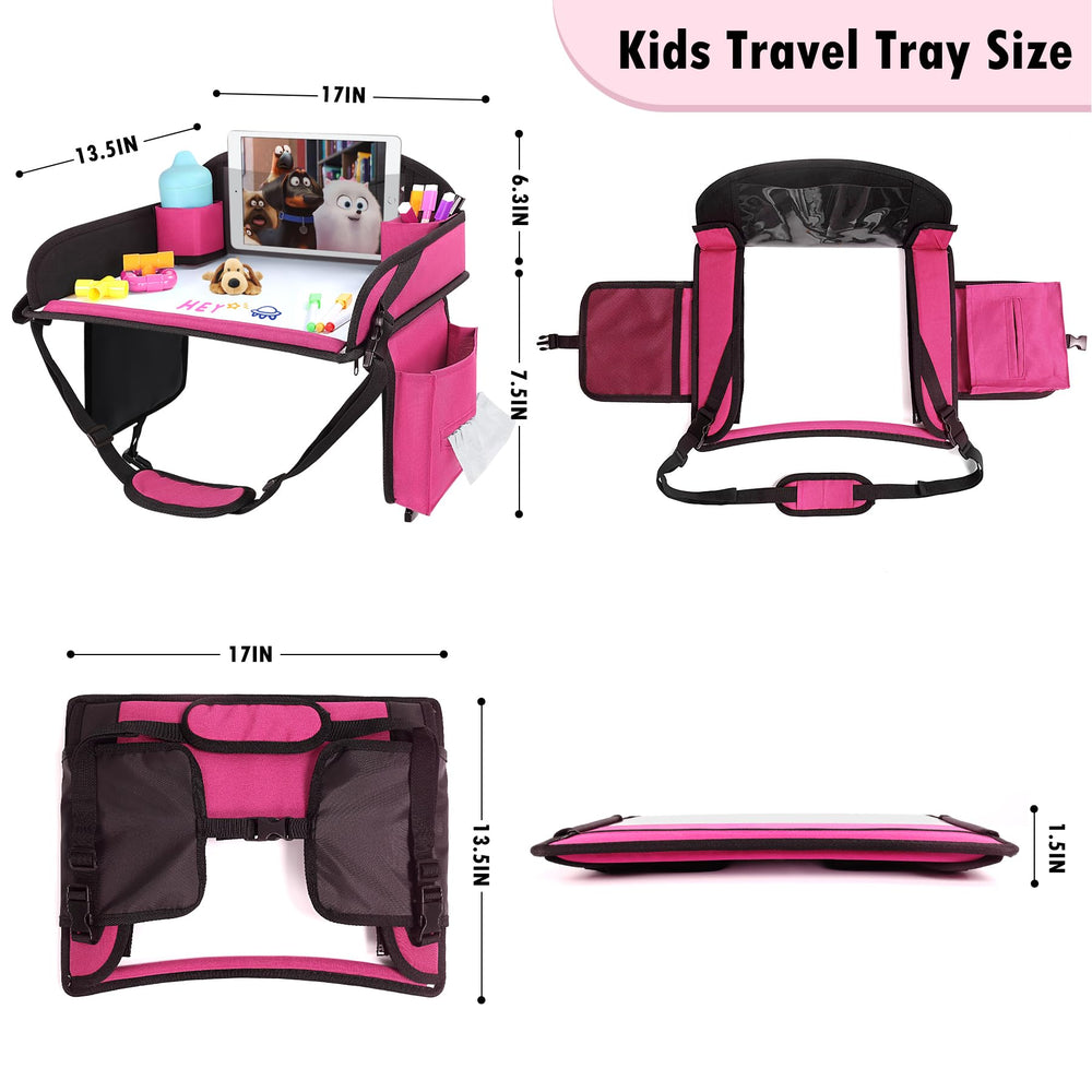 WENRENER kids travel tray pink wipe-clean surface for mess-free cleaning.