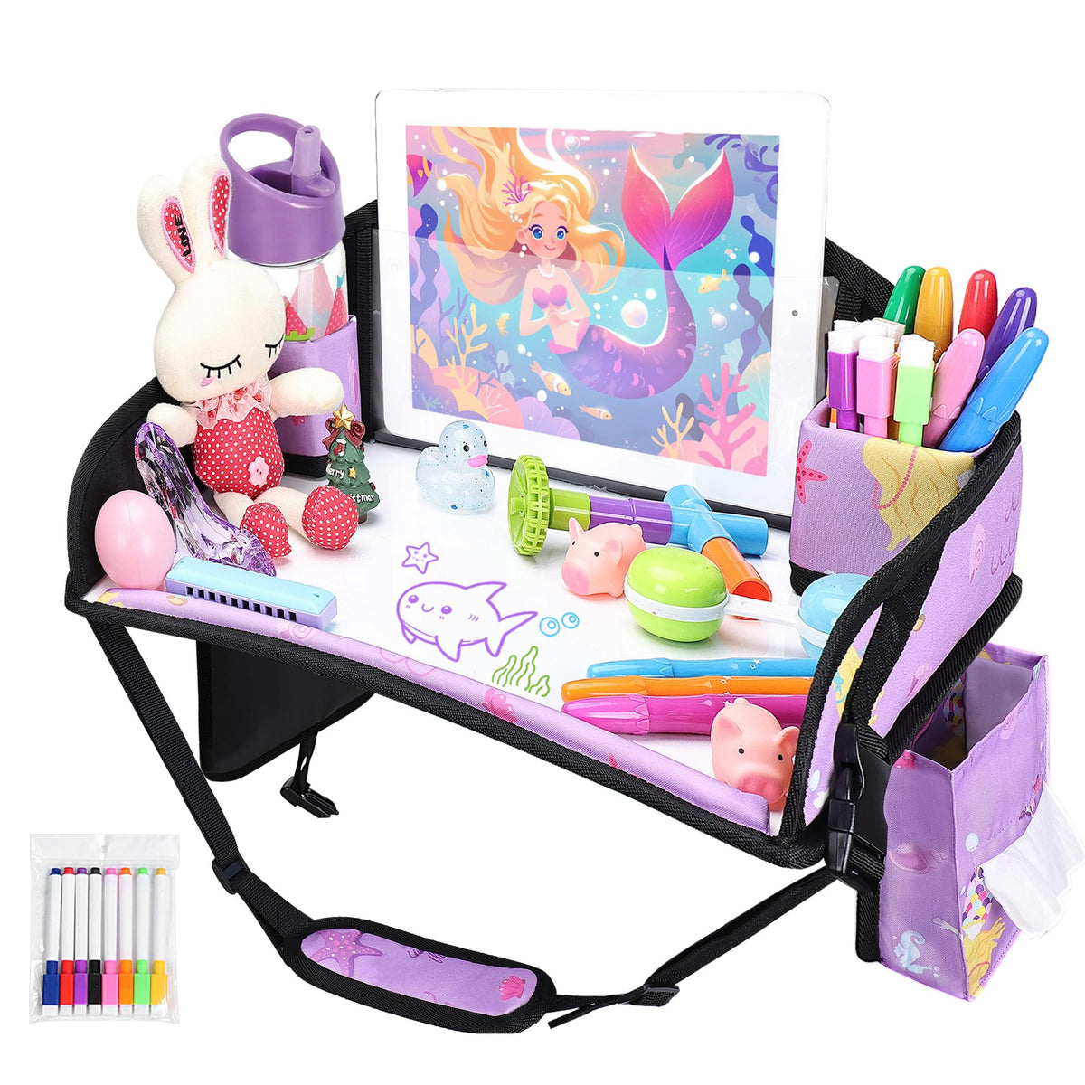 WENRENER Kids Travel Tray Purple Mermaid front view for on-the-go play