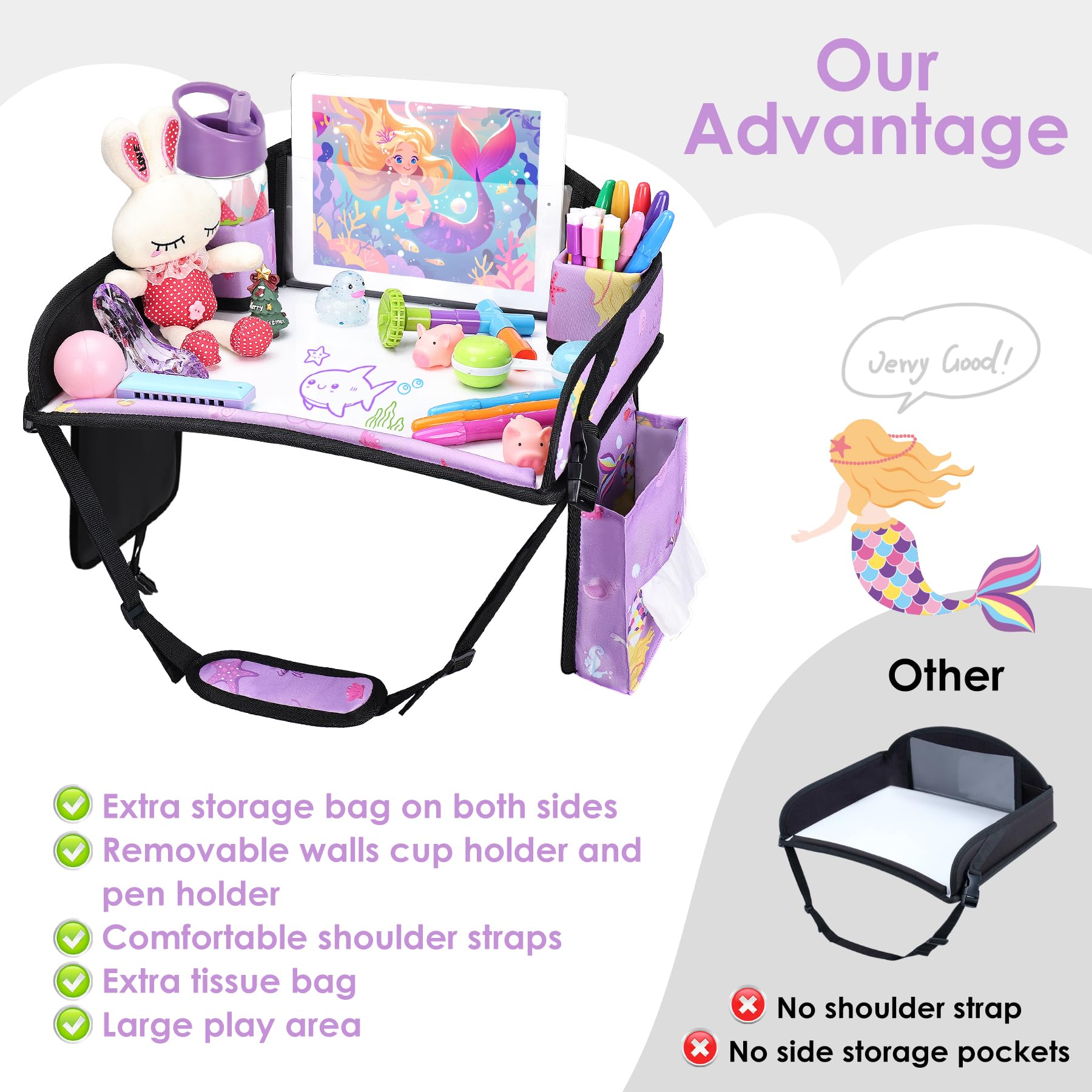 WENRENER Kids Travel Tray multi-pocket organizer keeps small items in place