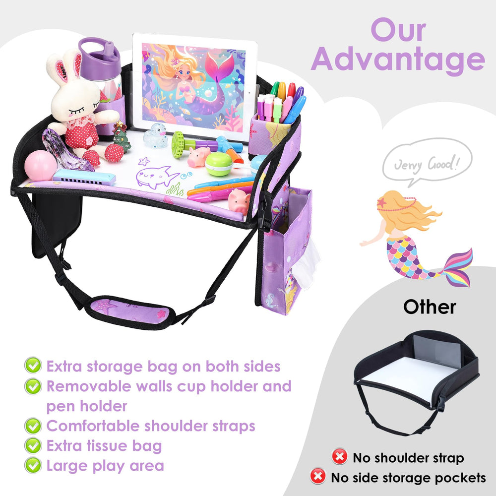 WENRENER Kids Travel Tray multi-pocket organizer keeps small items in place