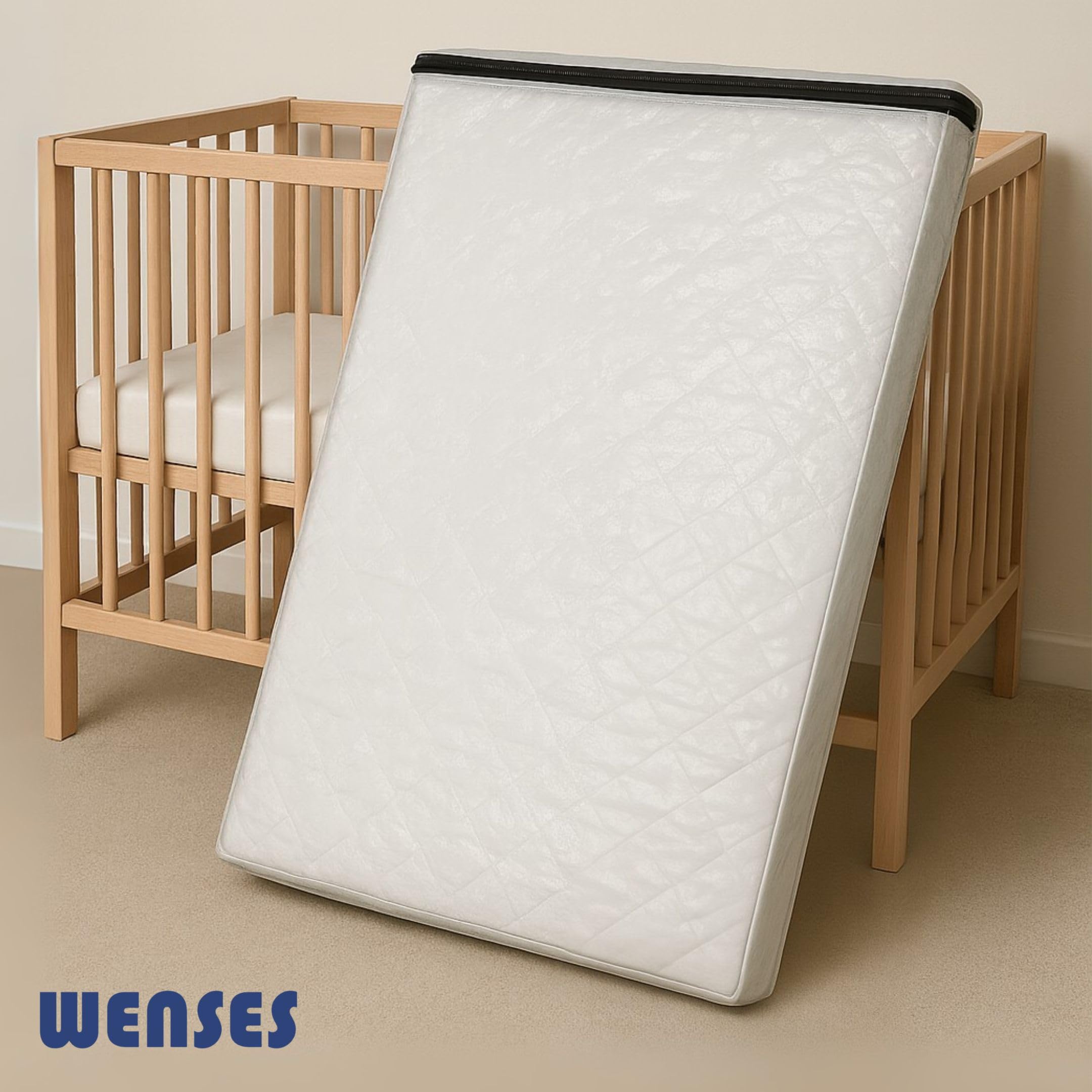 Wenses crib mattress bag size-capacity confirms fit up to 52 by 28 by 6 inches.