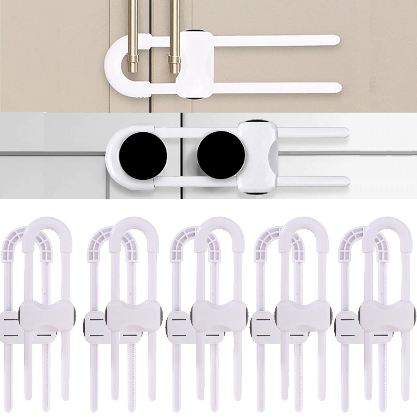 WENPENG sliding cabinet locks white 10-pack ready for babyproofing cabinets and drawers