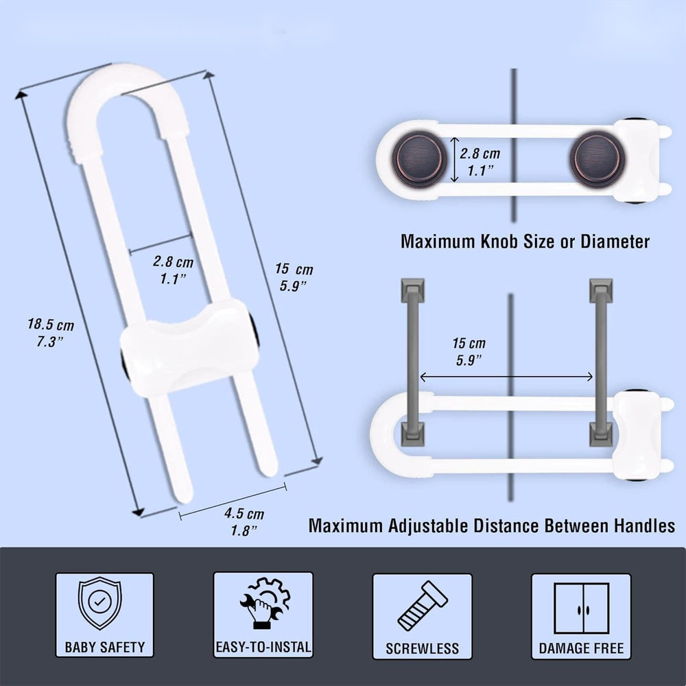 WENPENG U-shaped safety lock adjustable range shown for flexible cabinet fit