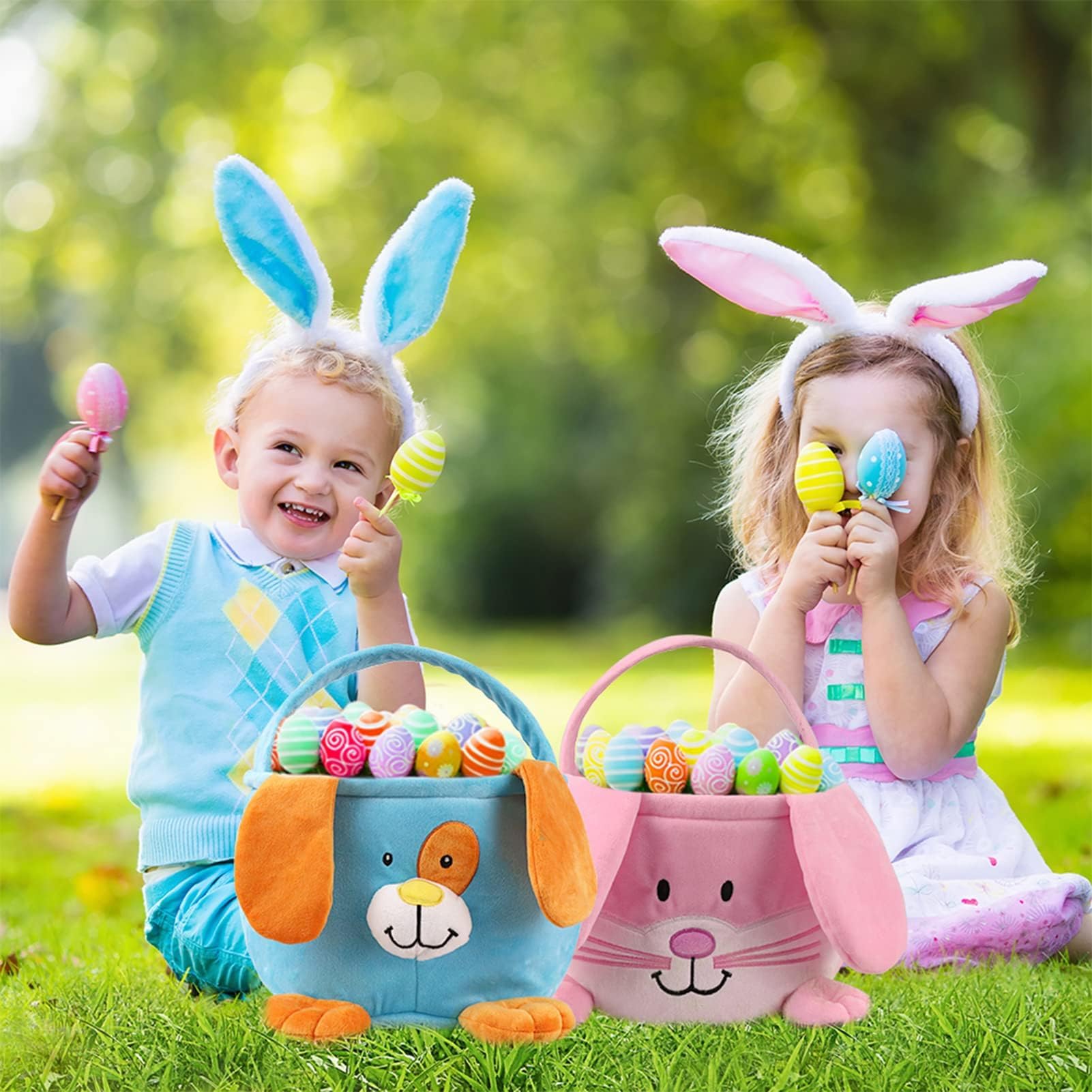 Wepop Bunny Baskets use safe PP cotton material for kid-friendly use.