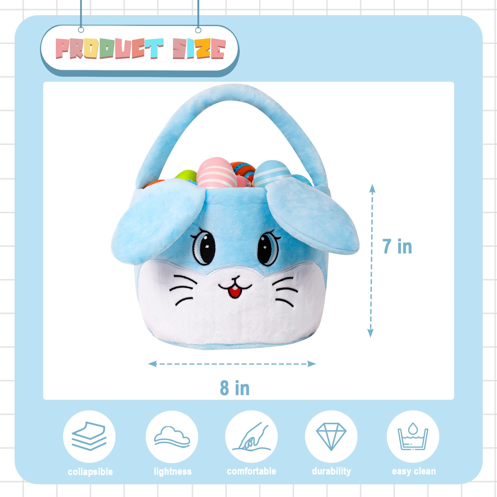 Wepop Easter bag with 7-inch depth, perfect for storing eggs and small gifts.