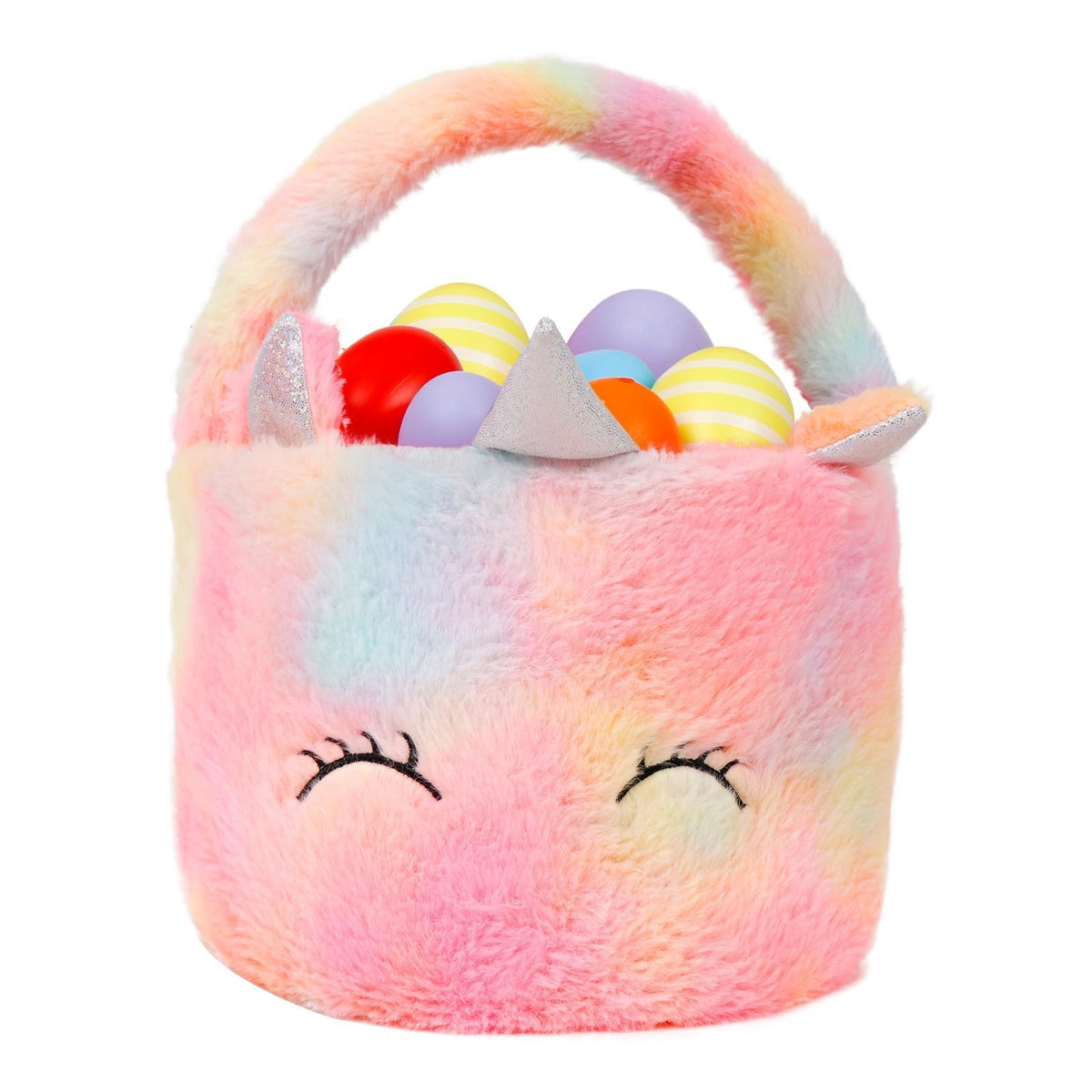 Wepop unicorn plush Easter basket with 3D ears for magical egg hunts.