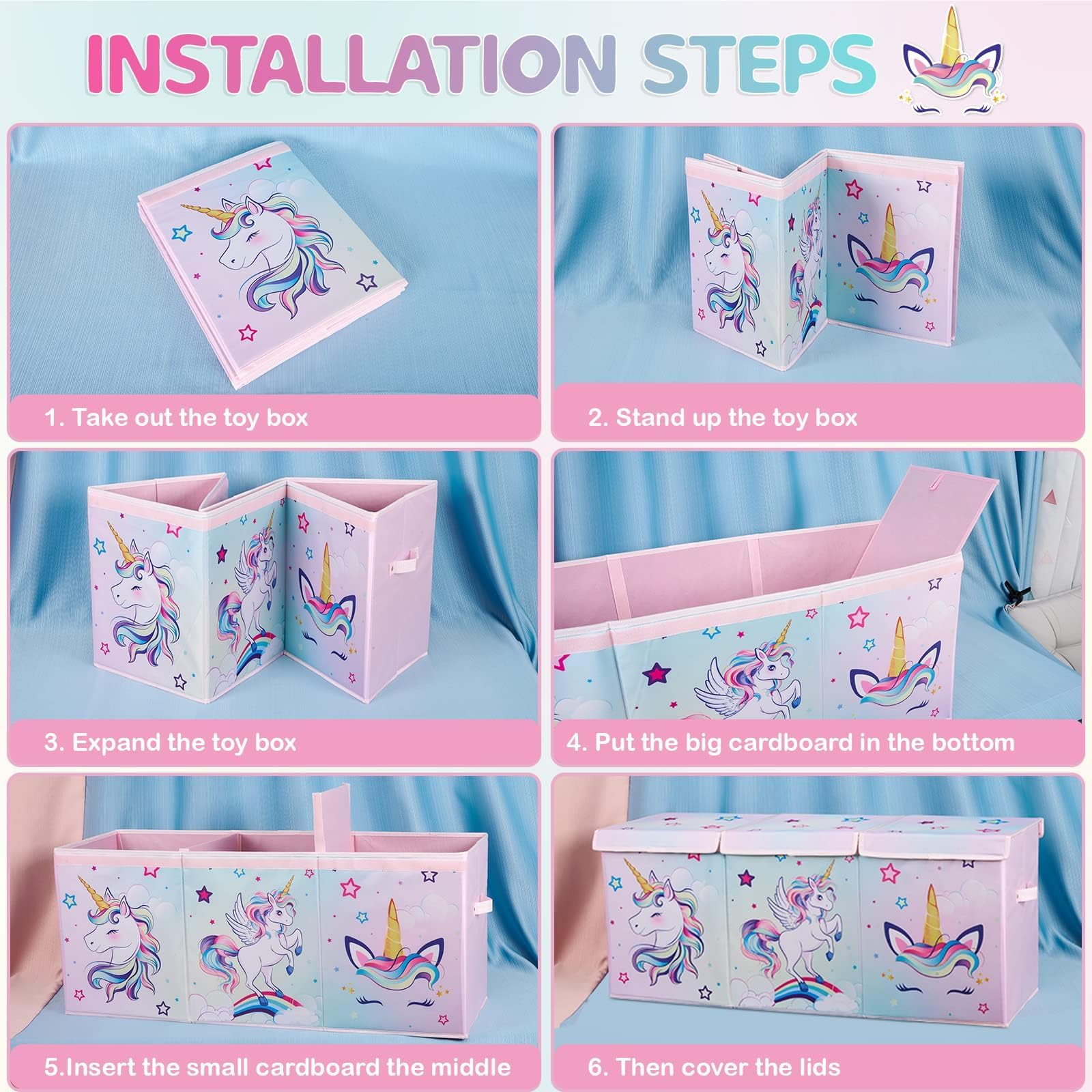 WERNNSAI unicorn toy chest assembled demonstrates sturdy construction for daily use.