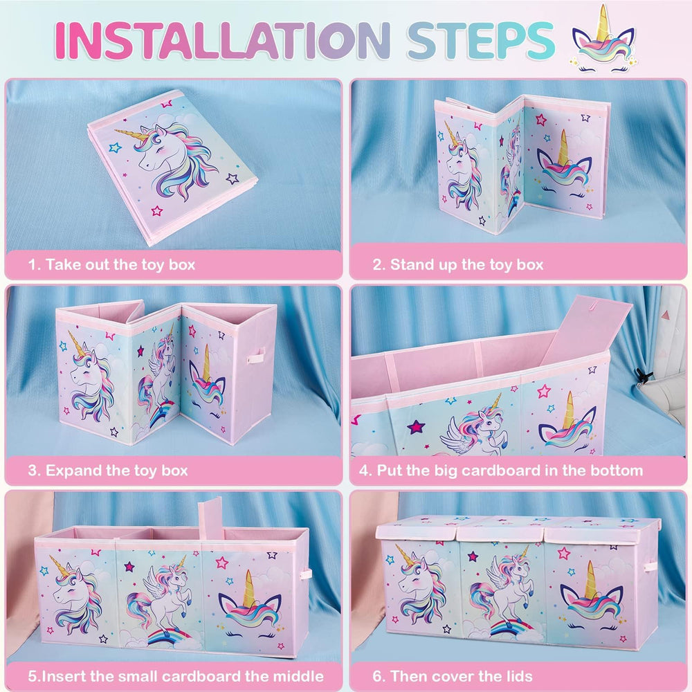 WERNNSAI unicorn toy chest assembled demonstrates sturdy construction for daily use.