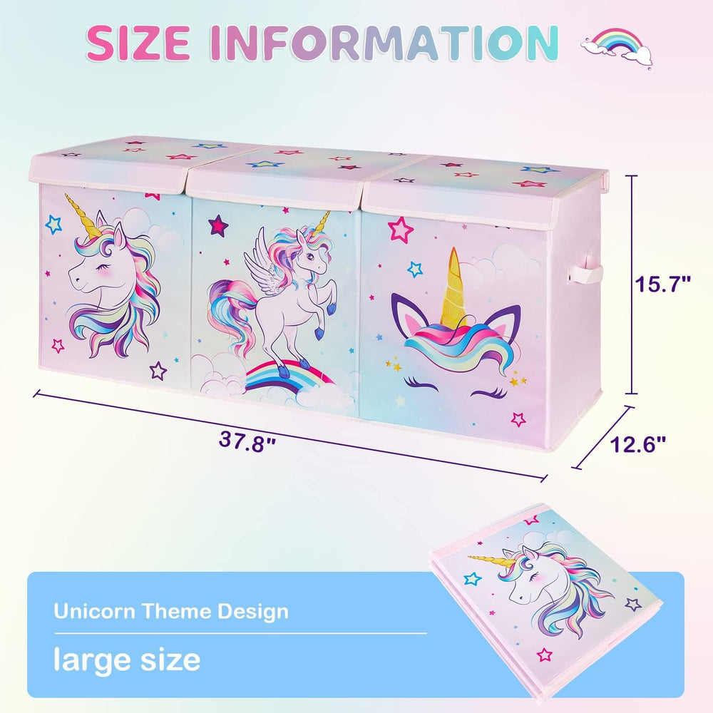 WERNNSAI unicorn toy chest open lid demonstrates easy access for quick cleanup.