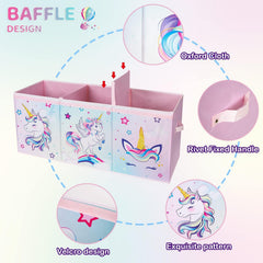 WERNNSAI unicorn toy chest side handles highlights portable storage for bedroom or playroom.