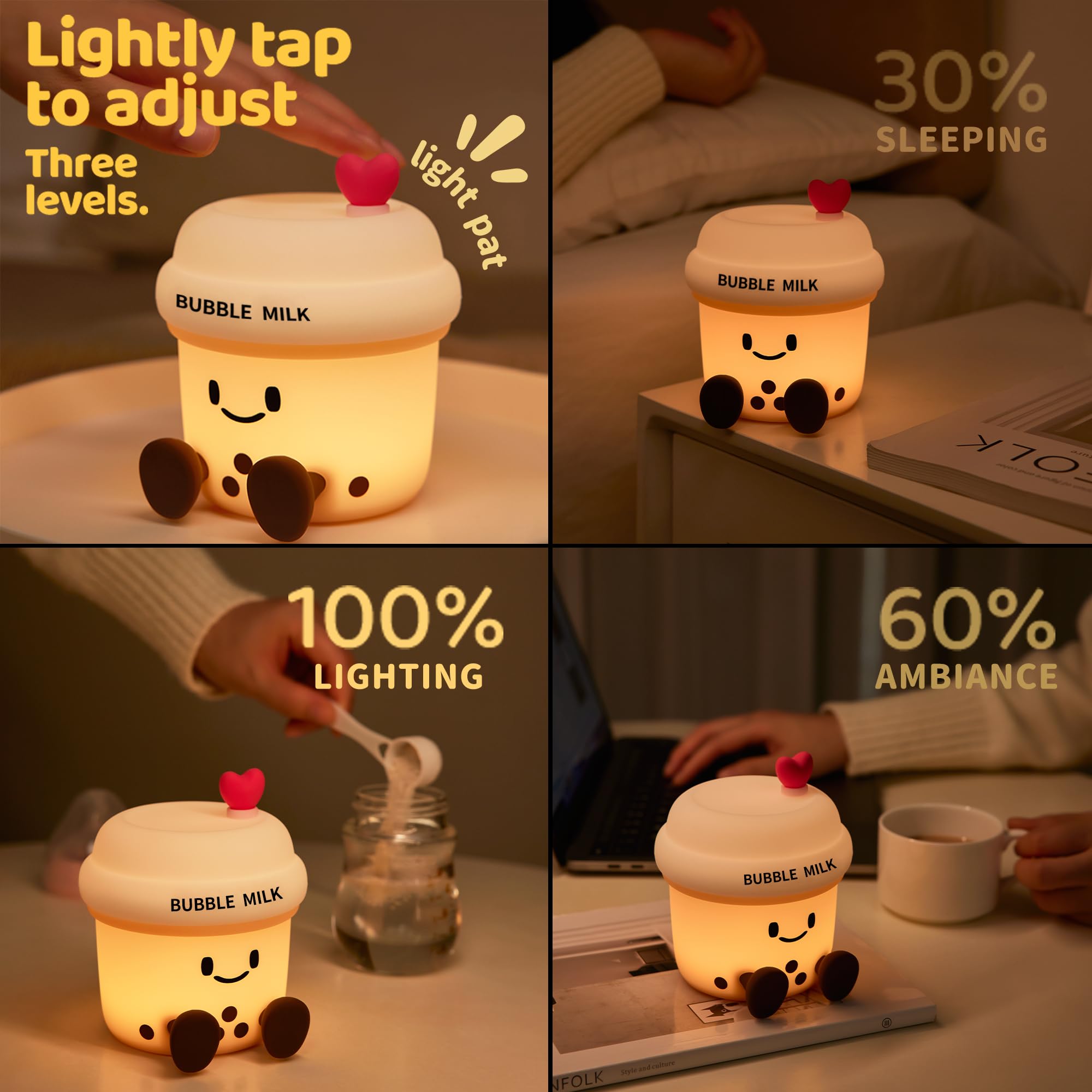 WesData bubble milk cup night light in a kid-friendly bedroom or nursery setting