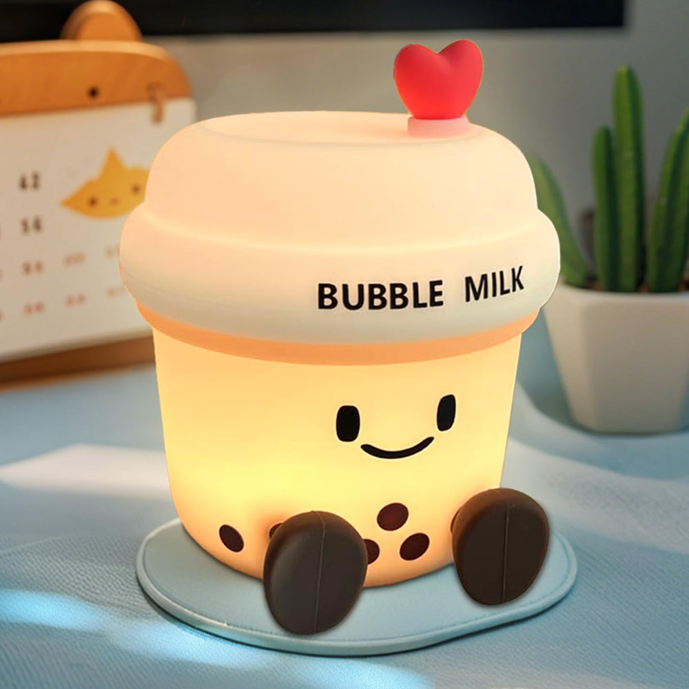 WesData bubble milk cup night light top view shows soft glow for bedtime reading