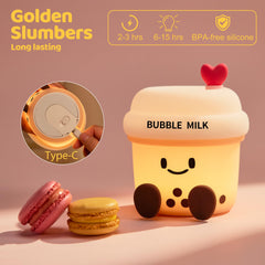 WesData bubble milk cup night light rechargeable via USB C for wireless versatility