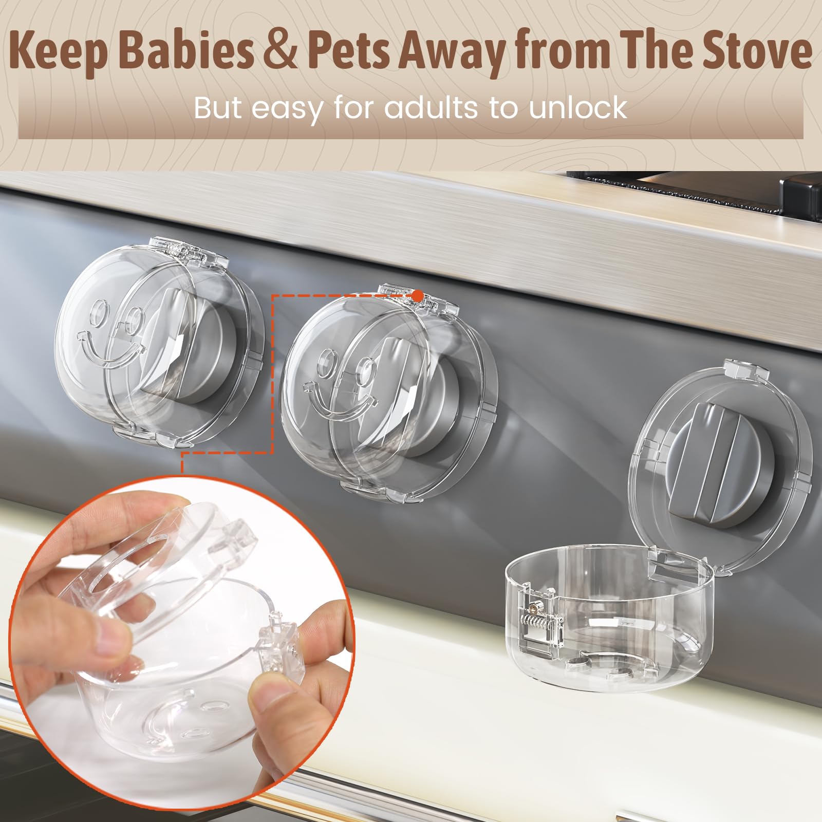 Wesiop stove knob covers installed on a stove during cooking demonstrate unobtrusive control.