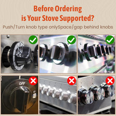 Wesiop stove knob covers universal fit close-up showing easy unlock mechanism for adults.