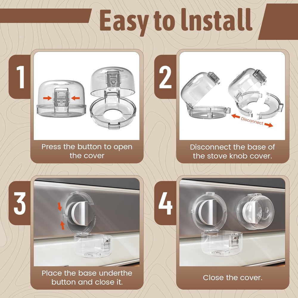 Wesiop knob covers with clear plastic maintain visibility while shielding knobs.
