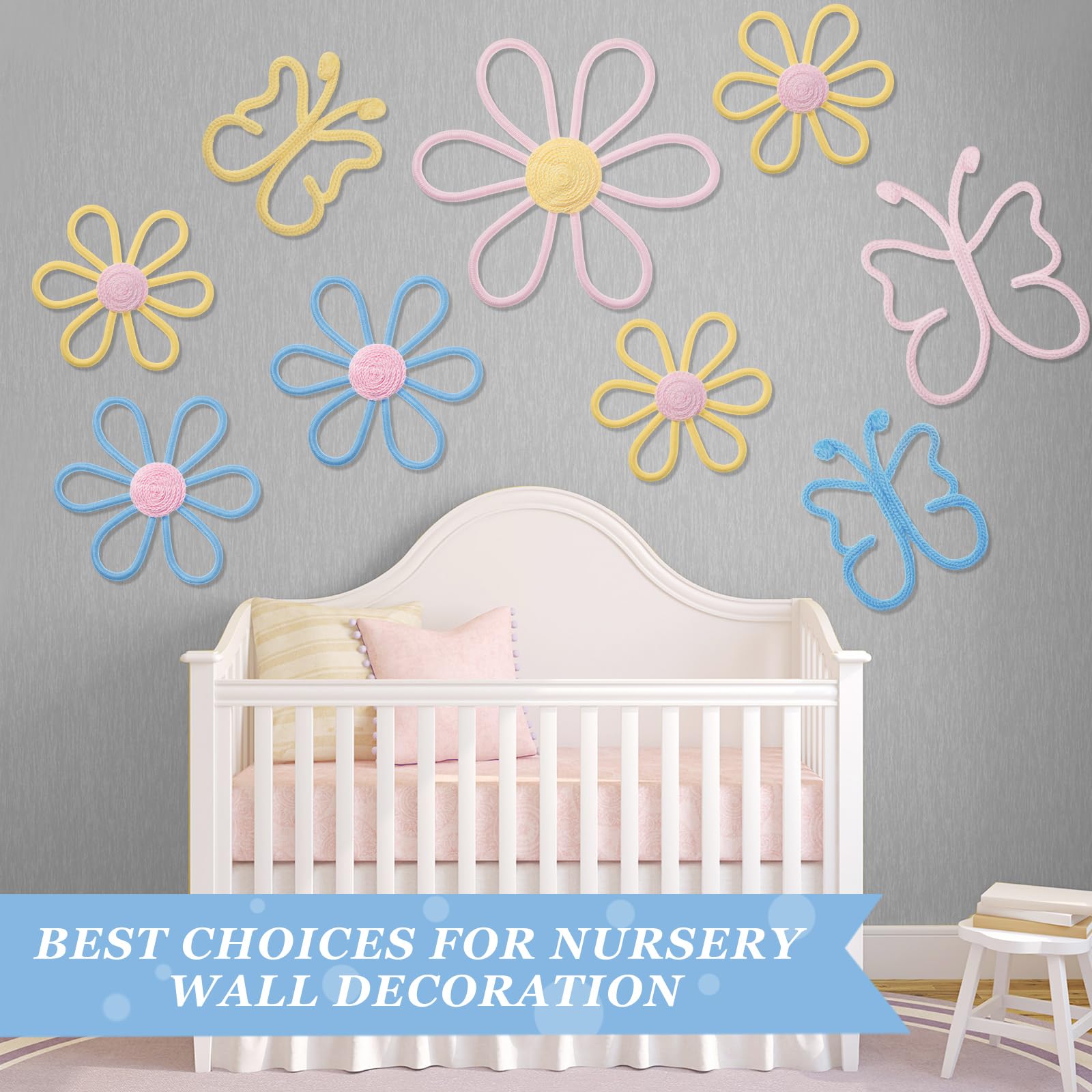 Wesiti butterfly-16cm woven wall hanging enhances playroom style.