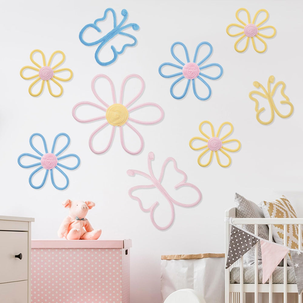 Wesiti complete daisy and butterfly woven wall hanging set adds cohesive nursery decor.