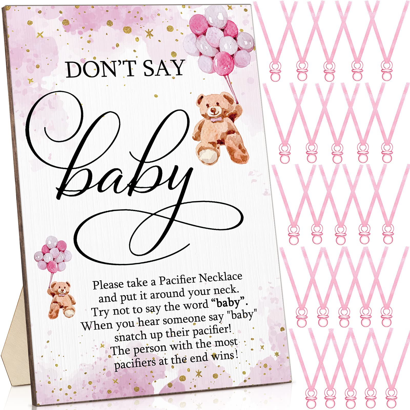 Wesiti wooden don't-say-baby sign on table for clear party signage.