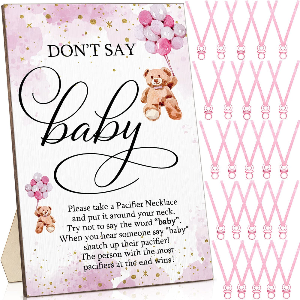 Wesiti wooden don't-say-baby sign on table for clear party signage.