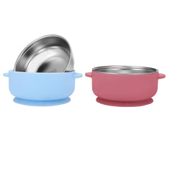 Wesketch 2-pack stainless steel baby bowls with suction shell keep meals tidy.