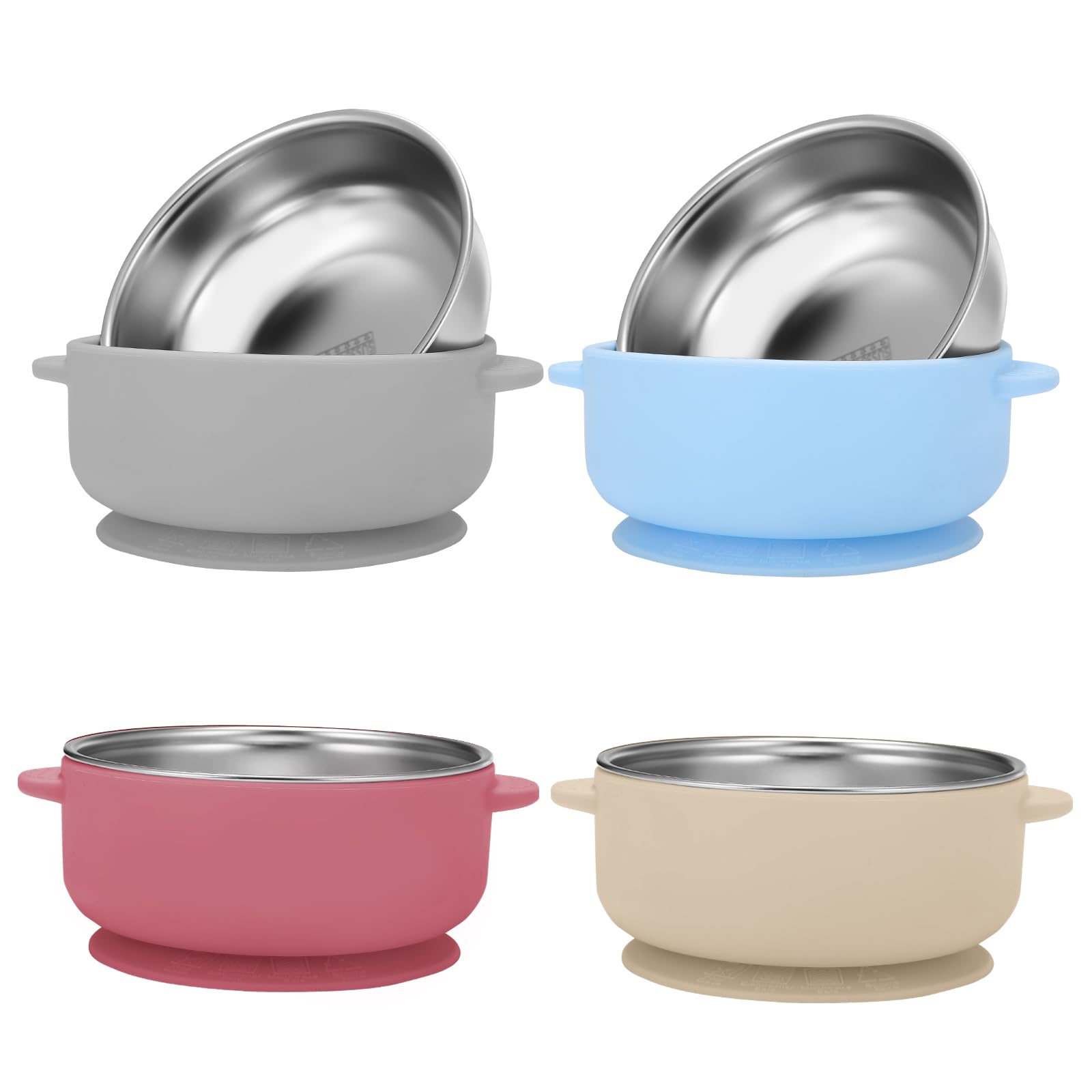 Wesketch 4-pack baby bowls with suction on table for mess-free feeding