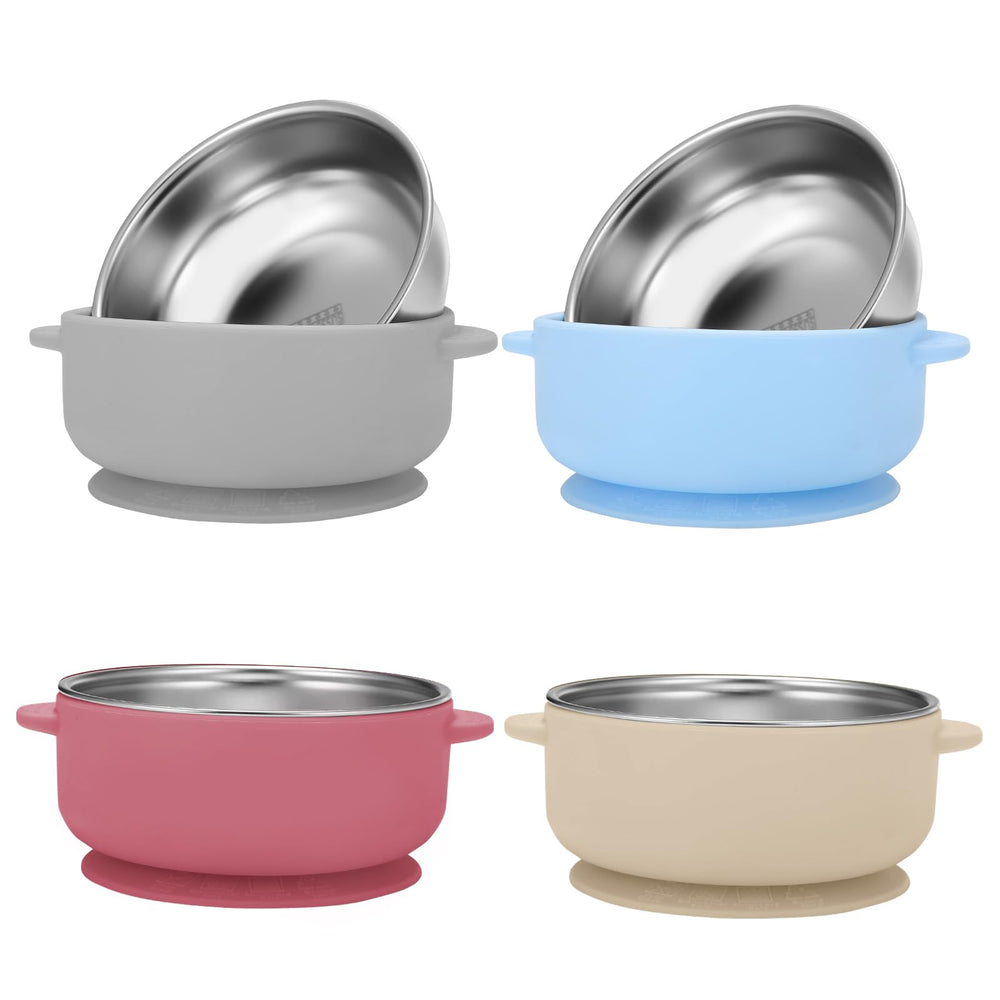 Wesketch 4-pack baby bowls with suction on table for mess-free feeding
