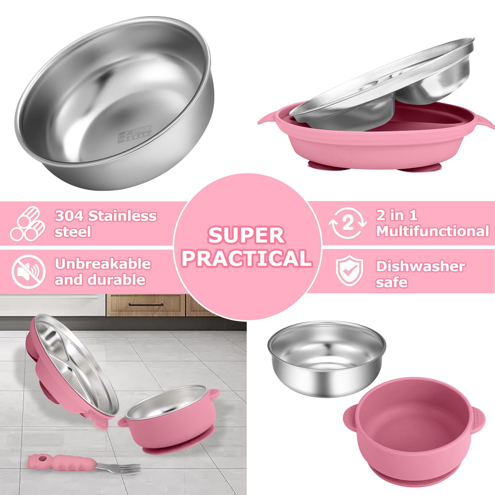 Wesketch divided toddler plate keeps foods separate for balanced meals.