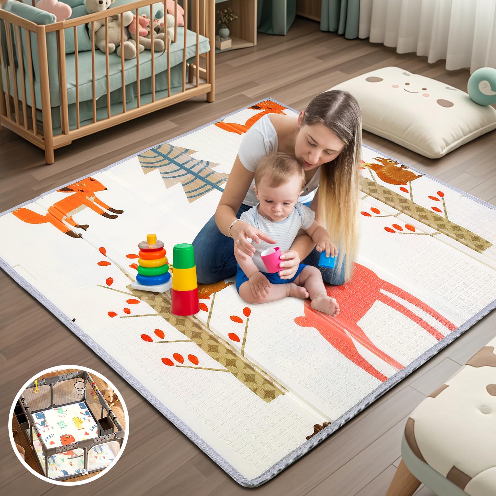 Wesketch foldable-baby-play-mat flat shows cushioned 47x47 surface for crawling