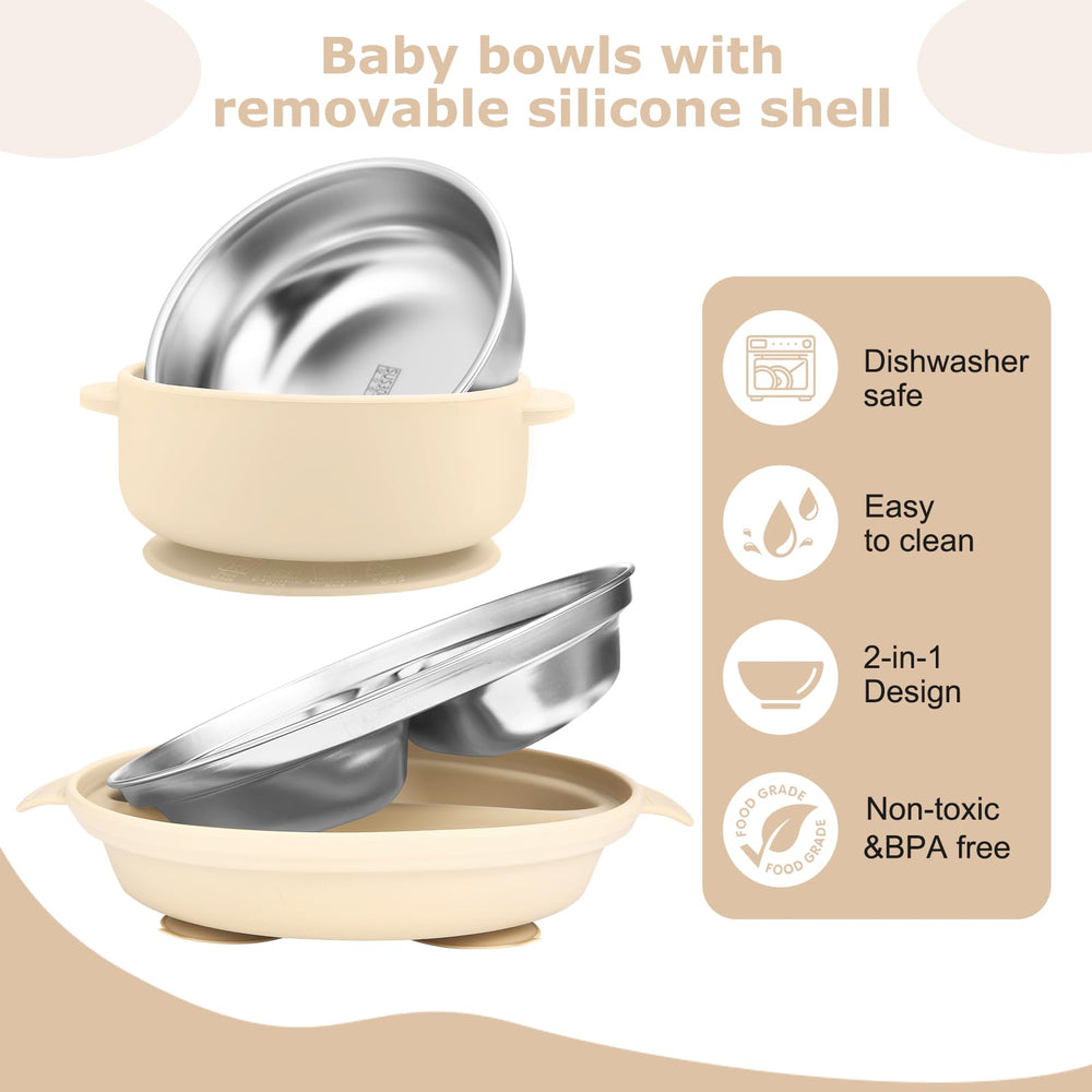 Wesketch mealtime scene with cream plate shows durable, long-lasting baby feeding gear.