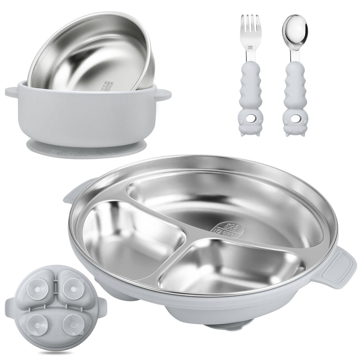 Wesketch stainless-steel baby plate with suction base for mess-free meals.