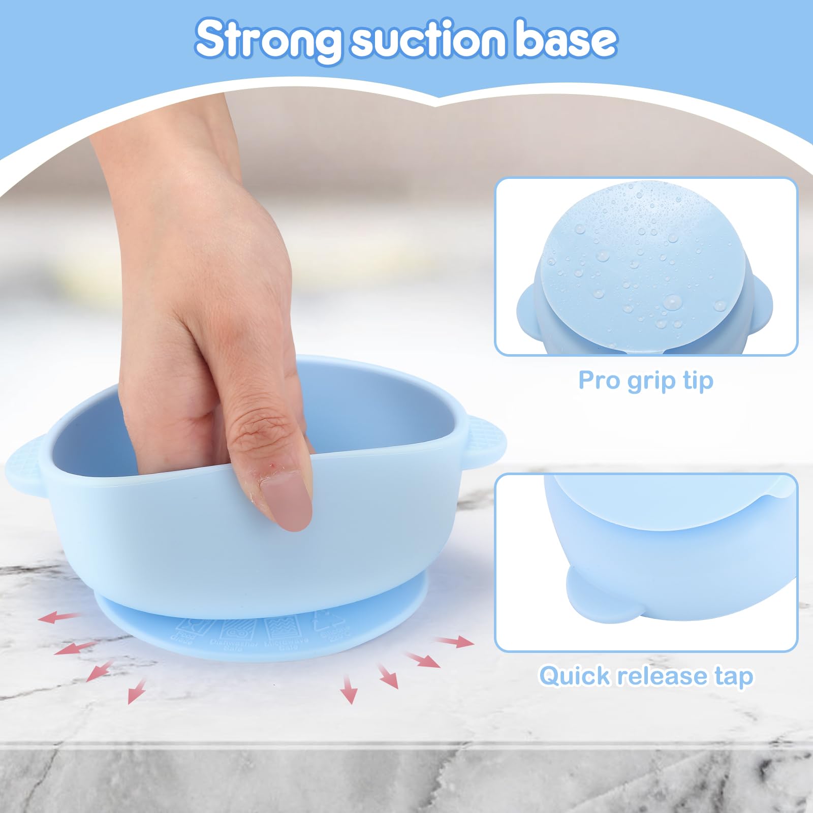 Wesketch suction base anchors bowls to table to prevent spills.