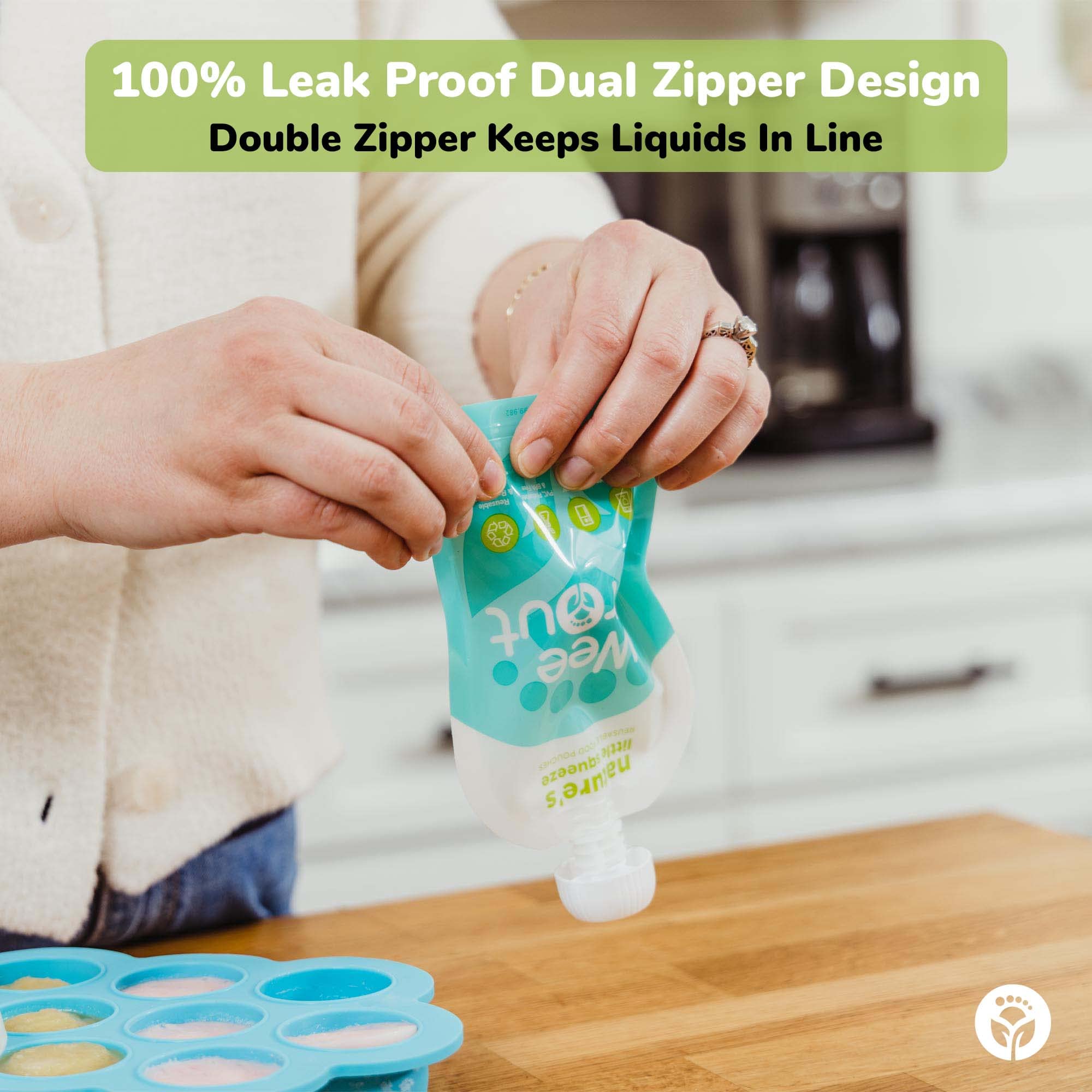 WeeSprout green pouches on-the-go with toddler for meals