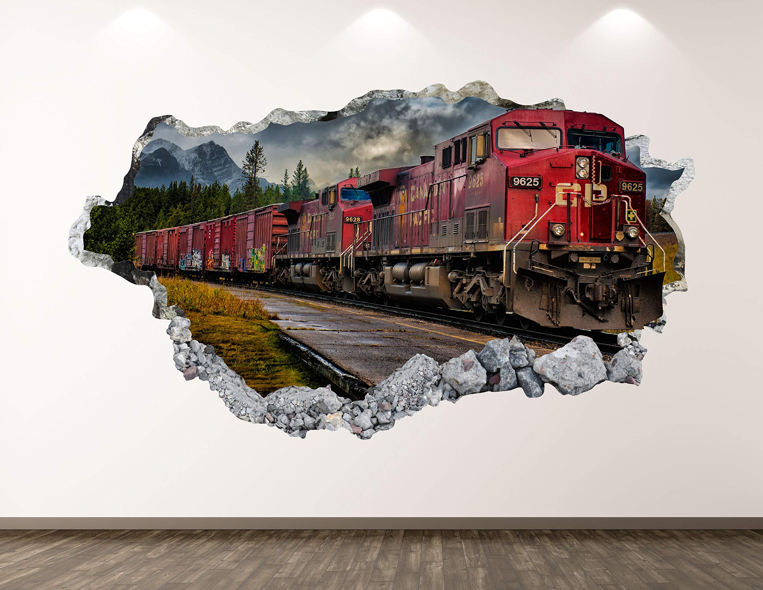 West Mountain Old Train wall decal showing a 3D locomotive for engaging kids room decor