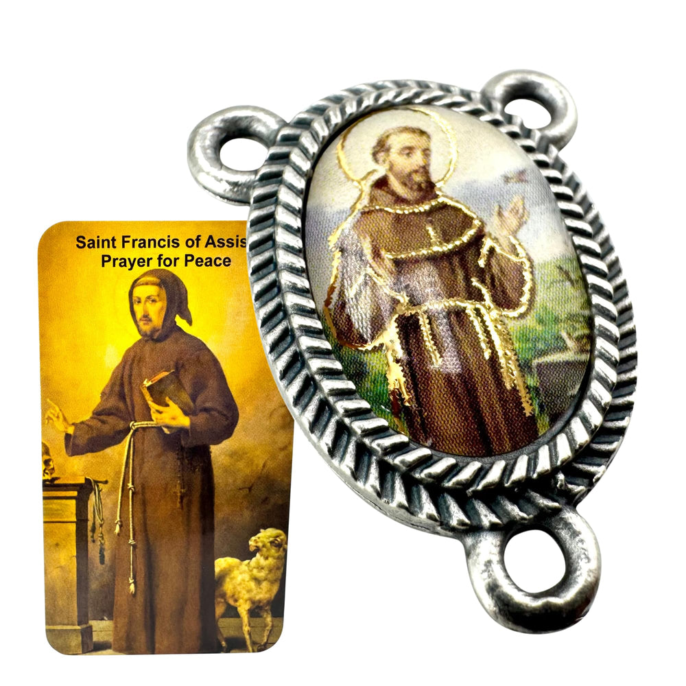 Westmon Works Saint Francis centerpiece with ornate Italian rosary center for DIY rosaries.
