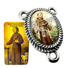 Westmon Works Saint Francis centerpiece with ornate Italian rosary center for DIY rosaries.