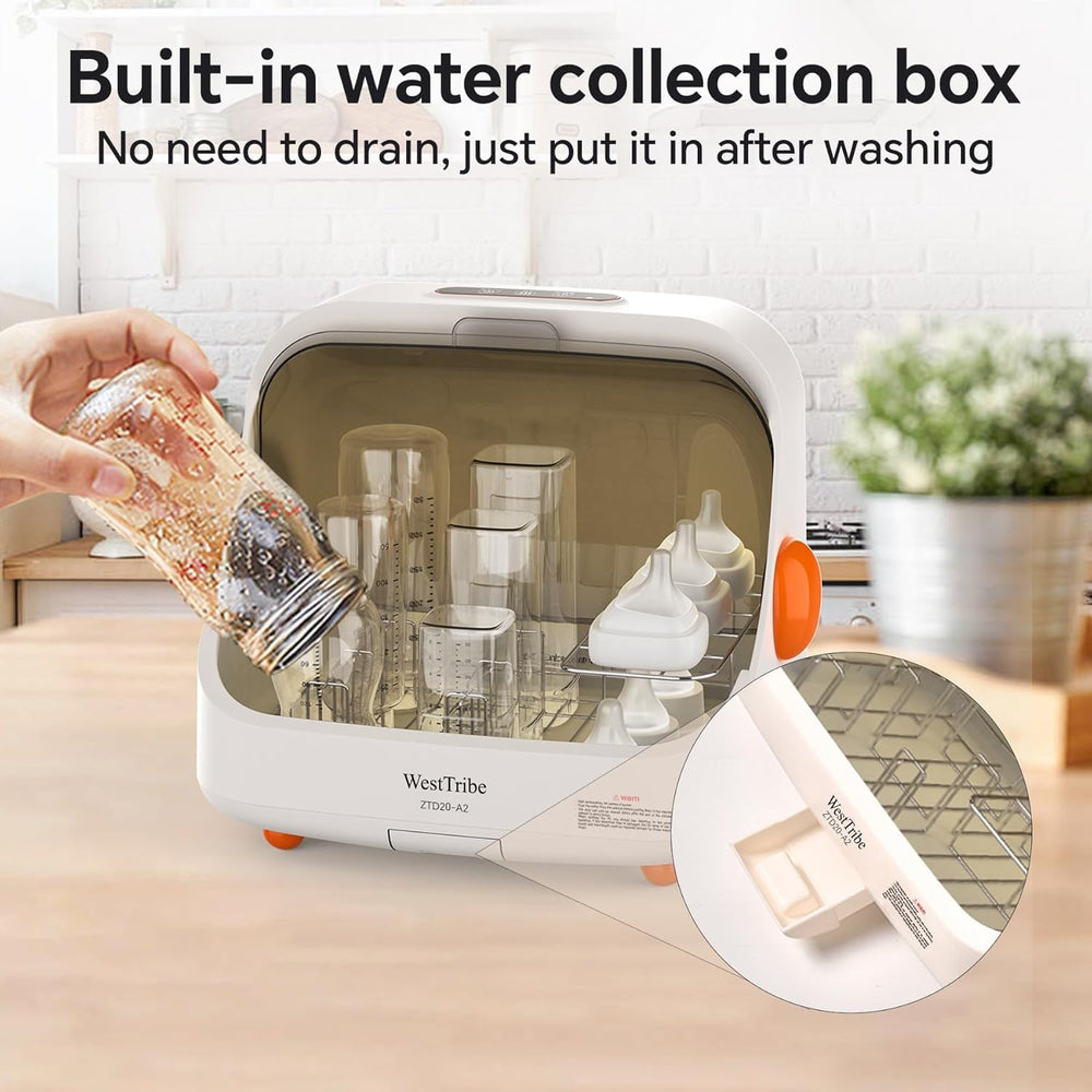 WestTribe 20L drying cycle shows hot air drying for bottles and accessories