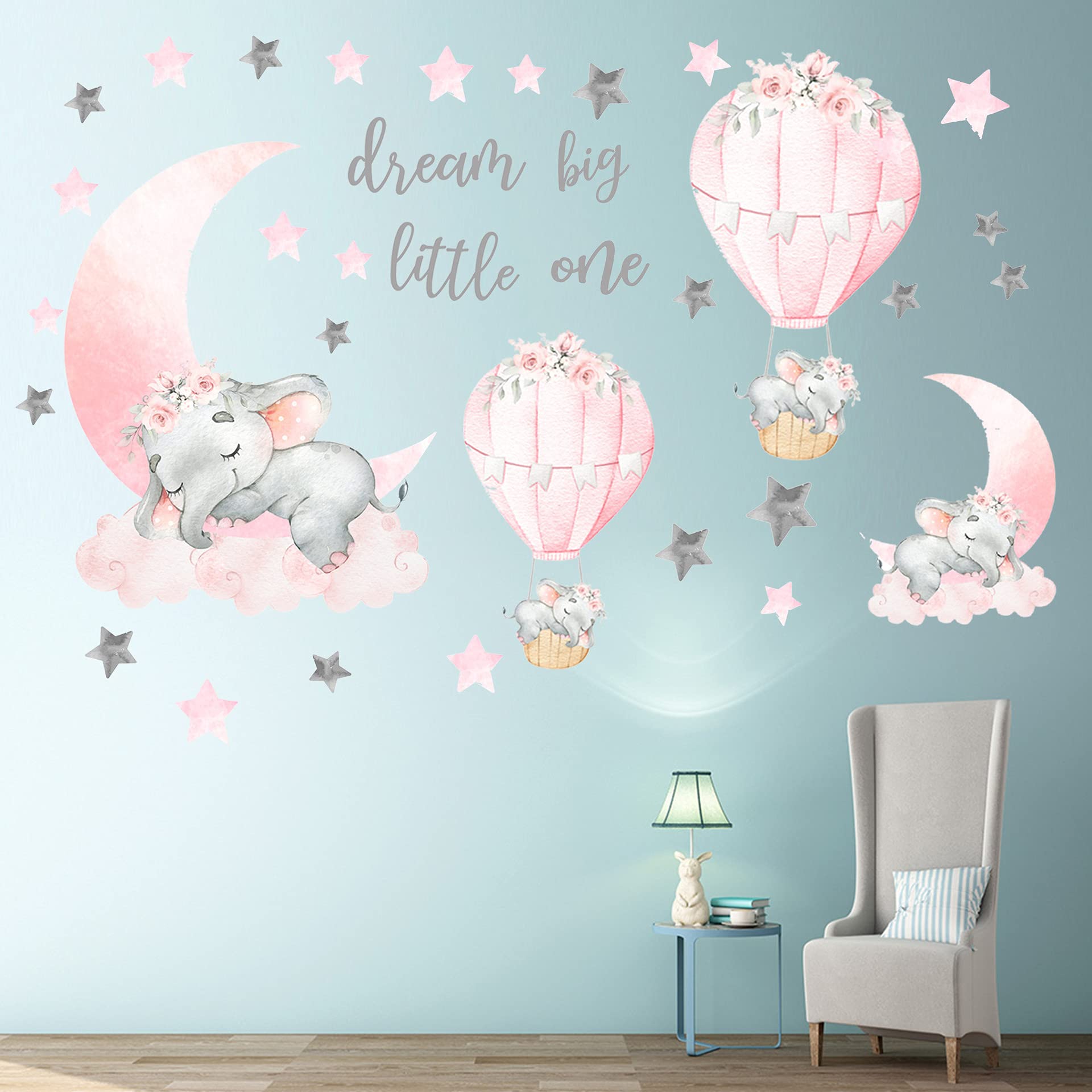 WEWINLE Dream Big Little One grey stars wall decor fosters calm bedtime ambiance.