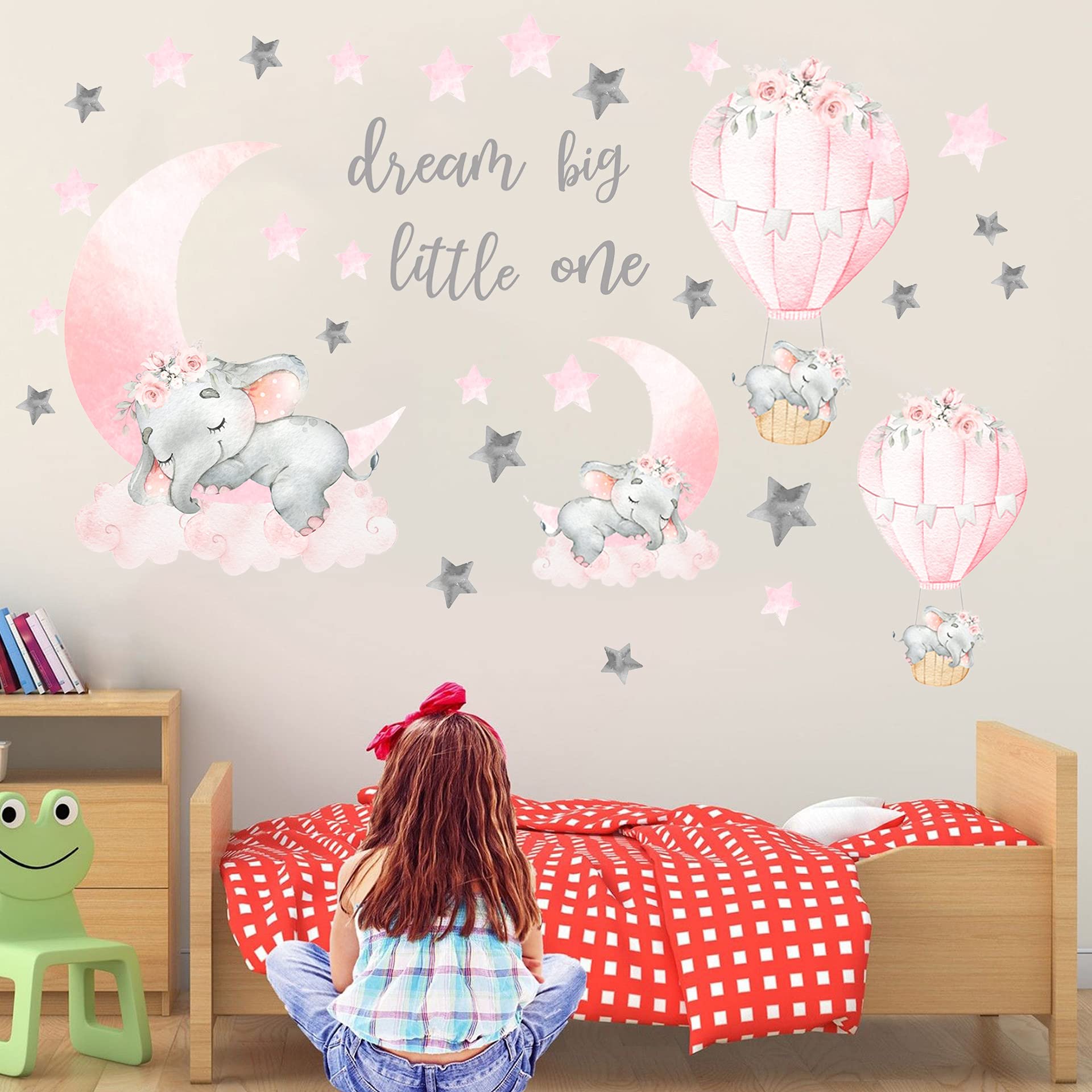 WEWINLE Dream Big Little One hot air balloon wall decal elevates kid space with dreamy whimsy.