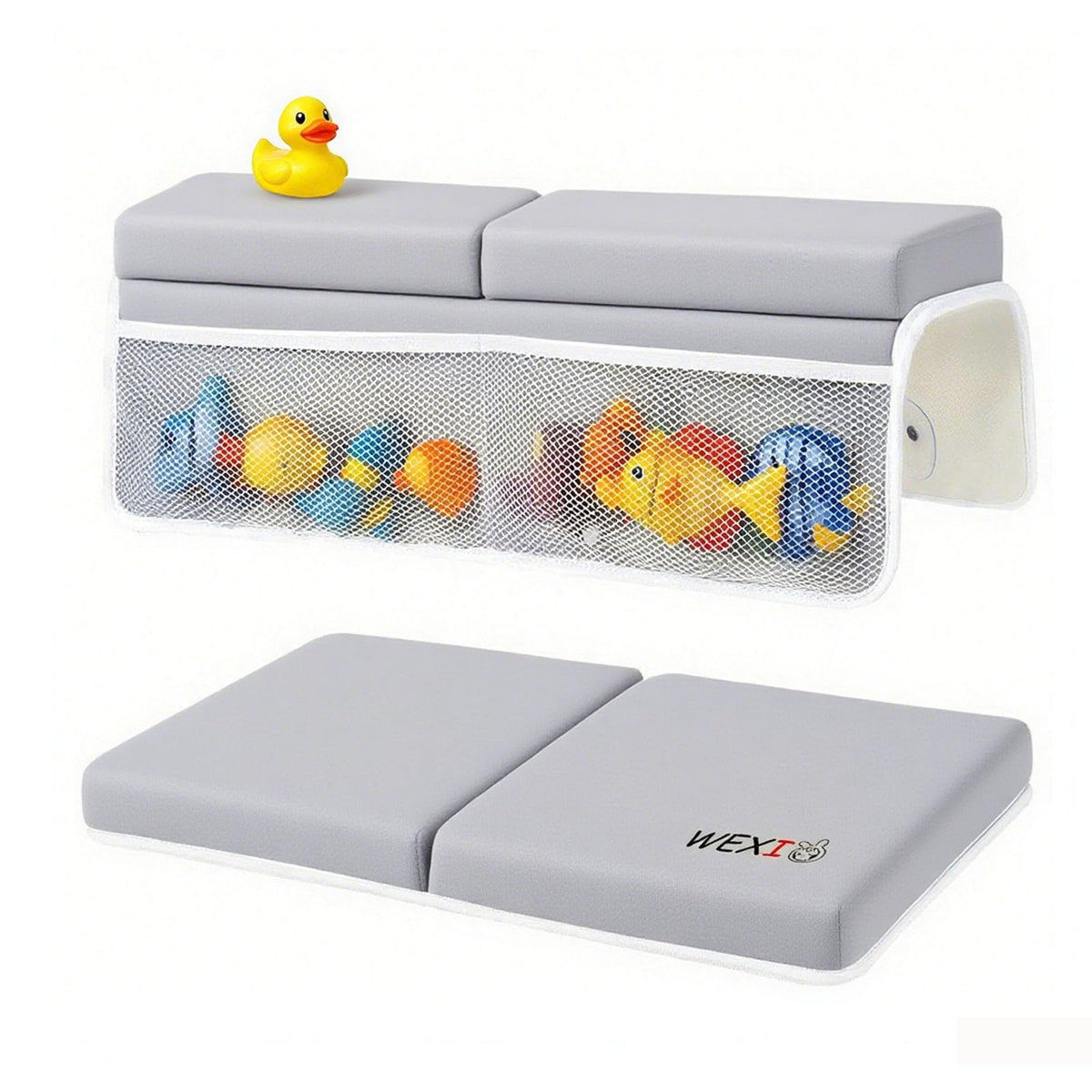 WEXIO water-resistant baby bath kneeler grey with splash protection for bath time.