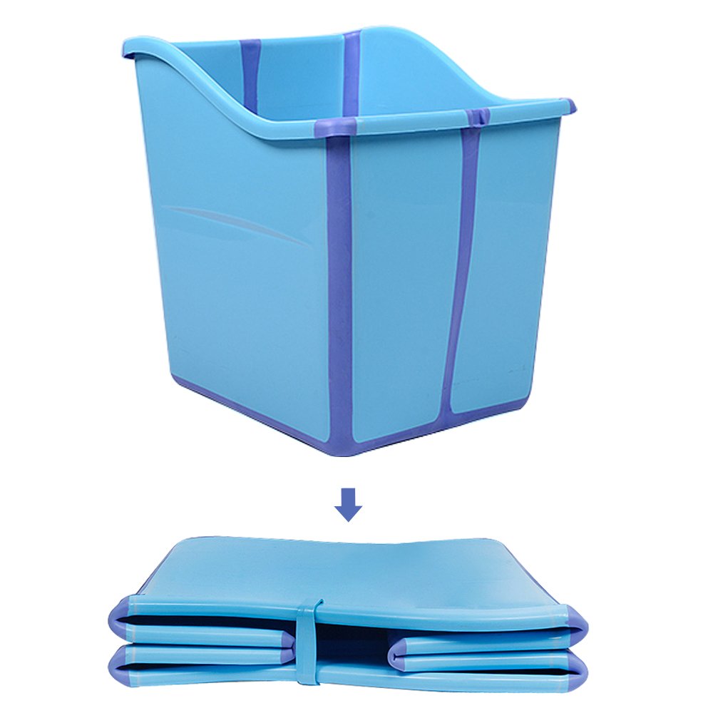 Weylan Tec foldable bathtub blue folded, space-saving storage for small homes.